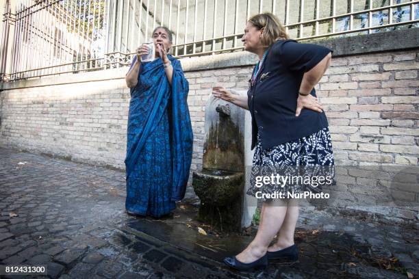 Pinuccia Montanari,Vandana Shiva during Flash Mob Earth Associations gather to defend the public good water and to ask the mayor of Rome Virginia...