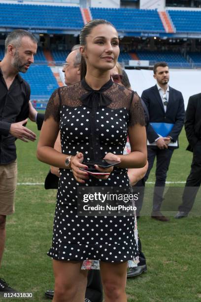 Adriana Pozueco attends the presentation of Theo Hernandez of Real Madrid his official presentation at Santiago Bernabeu Stadium on July 10, 2017 in...