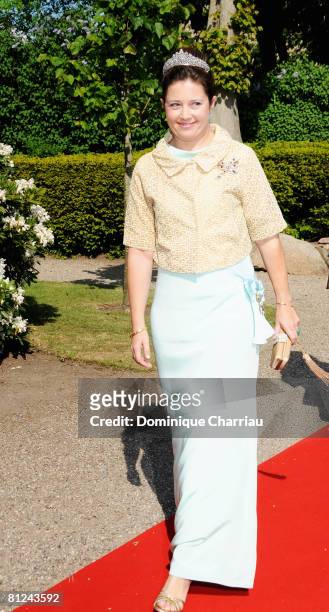 Princess Alexia of Greece arrives to attend the wedding between Prince Joachim of Denmark and Marie Cavallier on May 24, 2008 at the Mogeltonder...