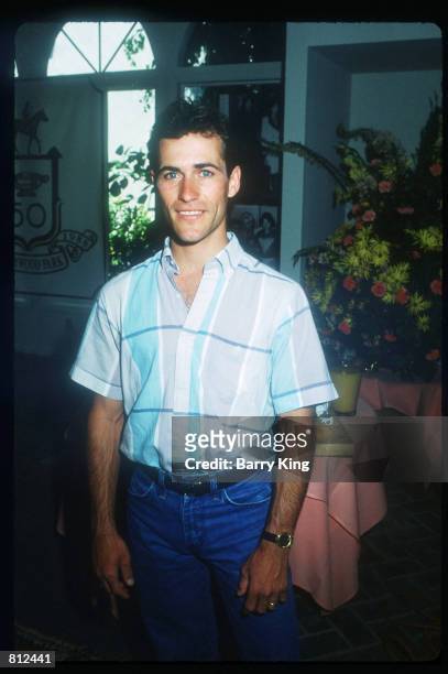 Jockey Gary Stevens poses at a celebration for the fiftieth anniversary of Hollywood Park race track May 10, 1988 in Los Angeles, CA. Hollywood...