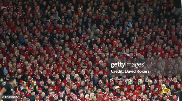 Lions fans look on during the Test match between the New Zealand All Blacks and the British & Irish Lions at Eden Park on July 8, 2017 in Auckland,...