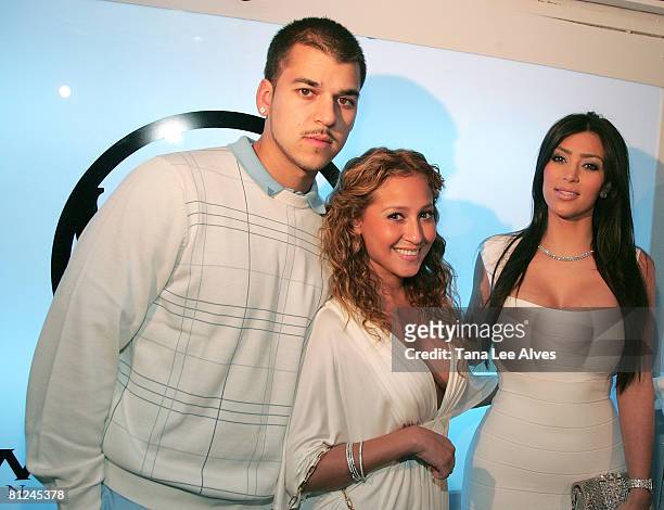 Media Personalities Robert Kardashian Jr., Adrienne Bailon and Kim Kardashian attend the 2008 White Party at Whitehouse May 25, 2008 in Hampton Bays,...