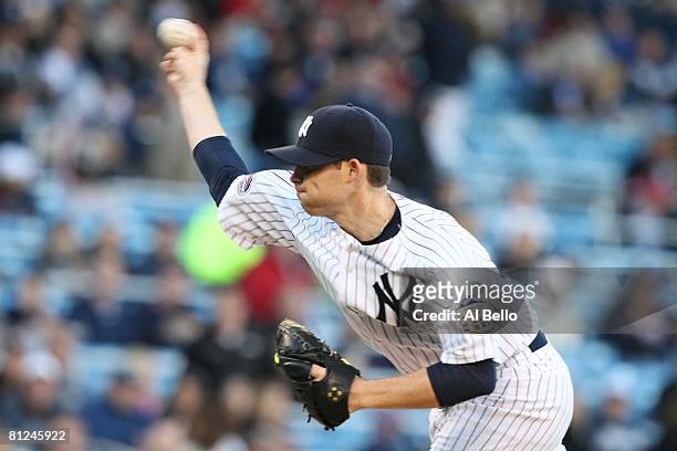Ian Kennedy of the New York Yankees pitches against the Baltimore Orioles during their game on May 22, 2008 at Yankee Stadium in The Bronx Borough of...