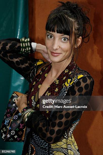 Presenter Erika Moulet arrives at the 'Village', the VIP area of the French Open at the Roland Garros arena on May 27, 2008 in Paris, France.