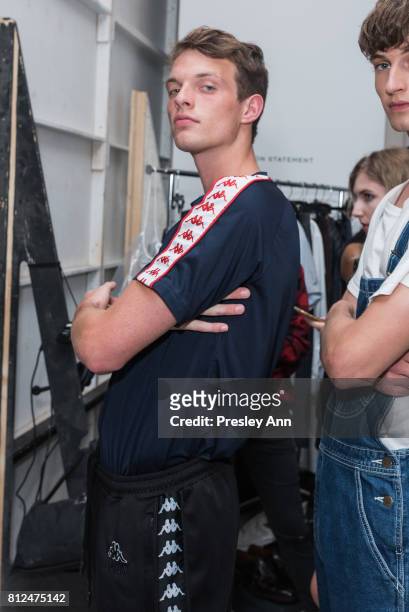 Models get ready backstage at Todd Snyder - Front Row/Backstage - NYFW: Men's July 2017 at Cadillac House on July 10, 2017 in New York City.