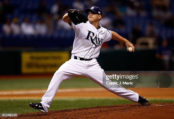 Starting pitcher Scott Kazmir of the Tampa Bay Rays pitches against the Texas Rangers during the game on May 26, 2008 at Tropicana Field in St....
