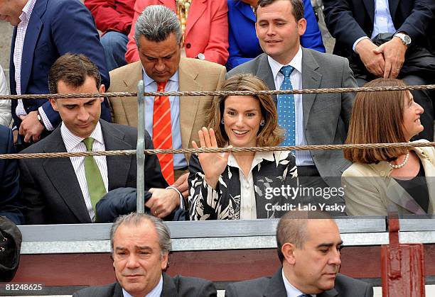 Prince Felipe of Spain and Princess Letizia of Spain attend a bullfight at Las Ventas bullring on May 27, 2008 in Madrid, Spain.