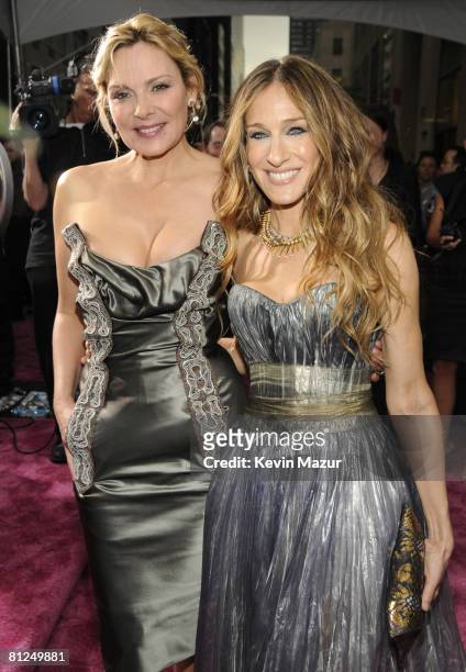 Kim Cattrall and Sarah Jessica Parker attend the premiere of "Sex and the City: The Movie" at Radio City Music Hall on May 27, 2008 in New York City.
