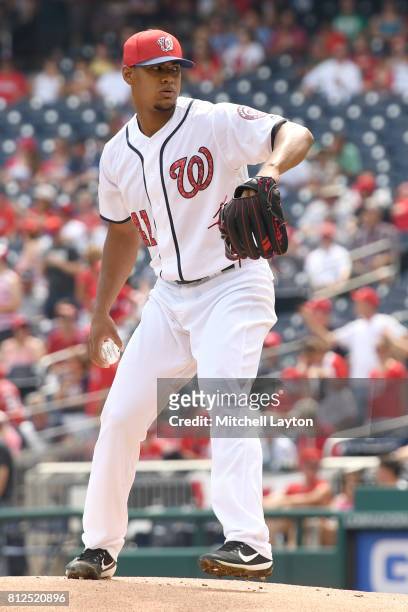 Joe Ross of the Washington Nationals pitches during a baseball game against the New York Mets at Nationals Park on July 4, 2017 in Washington, DC....