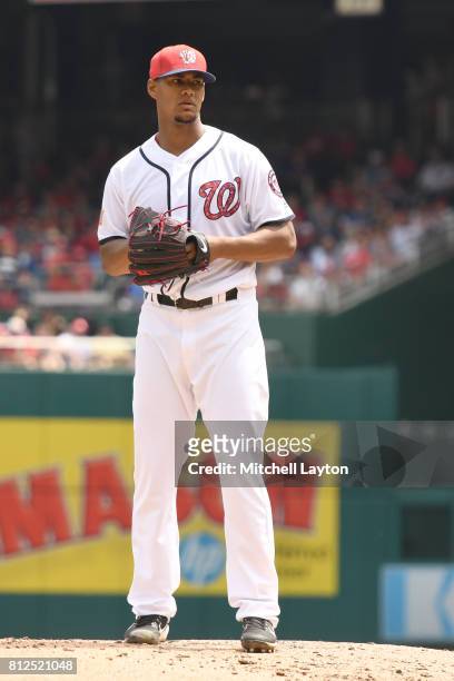 Joe Ross of the Washington Nationals pitches during a baseball game against the New York Mets at Nationals Park on July 4, 2017 in Washington, DC....
