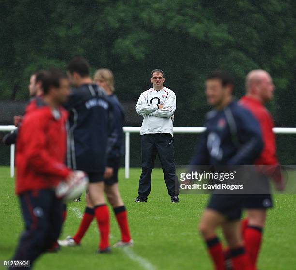 Martin Johnson, the England Manager looks on during an England training session at Bath University on May 28, 2008 in Bath, England.