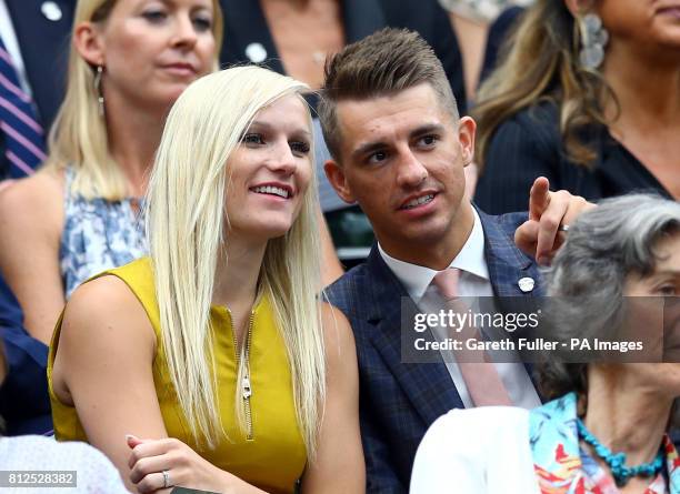 Max Whitlock and his new wife Leah Hickton on day eight of the Wimbledon Championships at The All England Lawn Tennis and Croquet Club, Wimbledon.