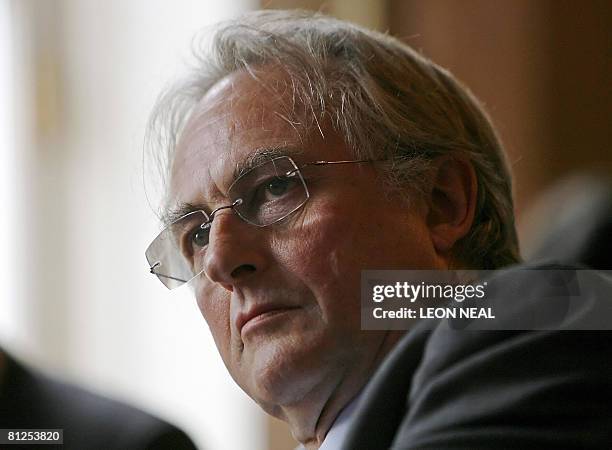 British ethologist, writer and Oxford University graduate Richard Dawkins, watches a film as he attends the launch of the "Oxford Thinking" campaign...