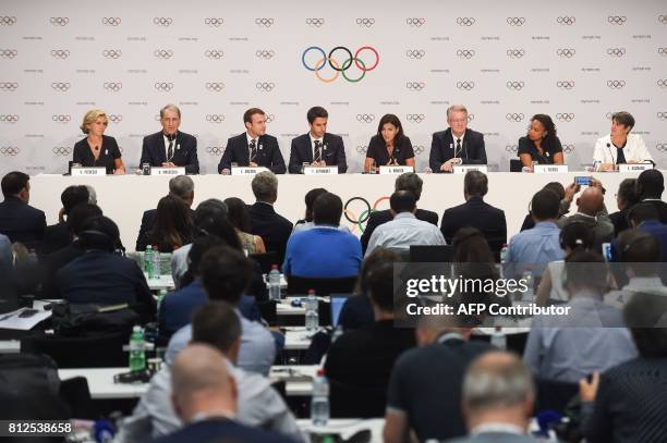 President of the Ile de France Region Valerie Pecresse, French National Olympic Committee President Denis Masseglia , French President Emmanuel...