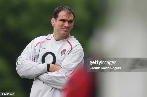 Martin Johnson, the England Manager looks on during an England training session at Bath University on May 28, 2008 in Bath, England.