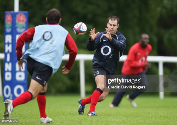 Charlie Hodgson of England catches the ball during an England training session at Bath University on May 28, 2008 in Bath, England.