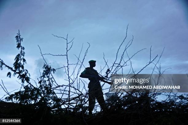An African Union soldier from Burundi on patrol in Mogadishu on July 11, 2017. A contingent of Burundian soldiers stationed in Somalia under AMISOM...