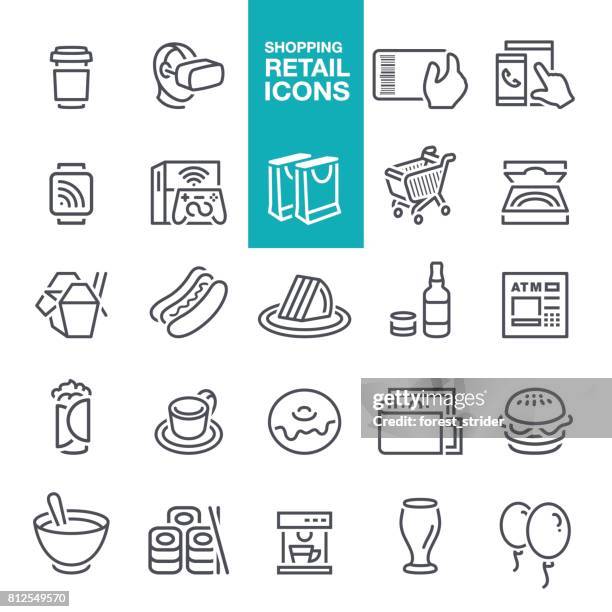shoping and retai line icons - doughnut box stock illustrations