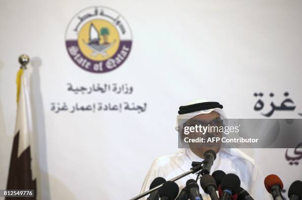 Qatars ambassador to Gaza Mohammed al-Emadi speaks during a press confrence with UN Special Coordinator for the United Nations for the peace process...