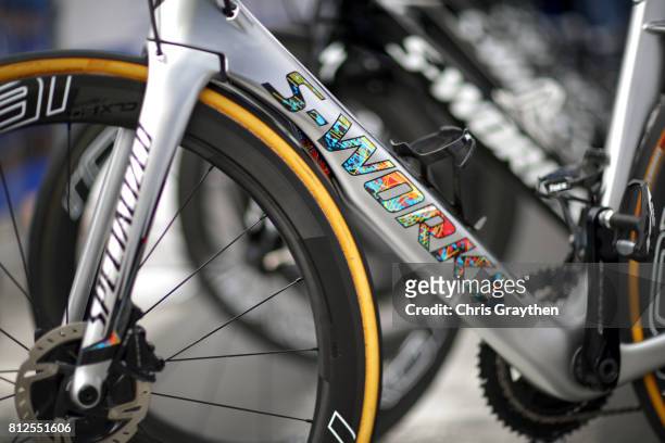 Detail view of the bicycle ridden by Marcel Kittel of Germany riding for Quick-Step Floors during stage 10 of the 2017 Le Tour de France, a 178km...