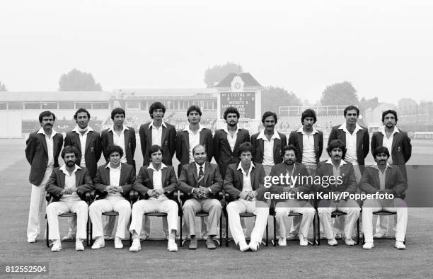 The Pakistan touring squad on the last day of the 1st Test match between England and Pakistan at Edgbaston, Birmingham, 1st August 1982. Back row,...