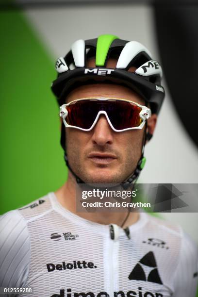 Stephen Cummings of Great Britain riding for Team Dimension Data talks to the media prior to stage 10 of the 2017 Le Tour de France, a 178km stage...