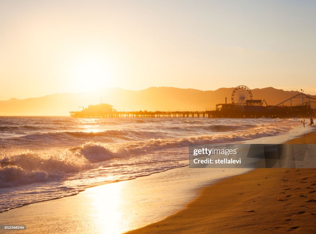 Santa Monica beach at sunset