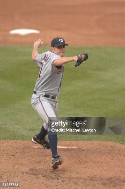 John Lannan. #31 of the Washington Nationals pitches during a baseball game against the Baltimore Orioles on May 18, 2008 at Camden Yards in...
