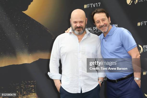 Joseph Malerba and Jean-Hugues Anglade attend photocall for "Braquo" on June 17, 2017 at the Grimaldi Forum in Monte-Carlo, Monaco.