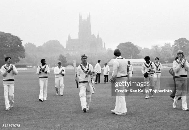 Middlesex captain Mike Brearley is applauded off the field at the end of his last match for Middlesex, against Worcestershire in the Schweppes County...