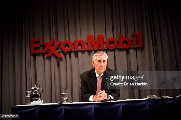 ExxonMobil Chairman Rex Tillerson speaks at a press conference after the ExxonMobil annual shareholders meeting at the Morton H. Meyerson Symphony...