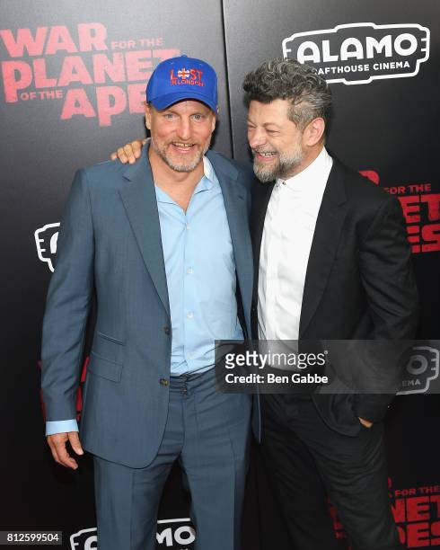 Actors Woody Harrelson and Andy Serkis attend the "War for the Planet Of The Apes" New York Premiere at SVA Theater on July 10, 2017 in New York City.