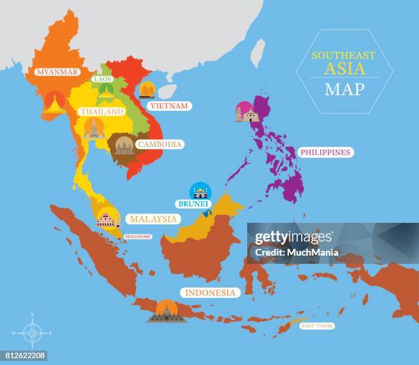 Southeast Asia Map With Country Icons And Location High Res Vector Southeast Asia Map With Country Icons And Location 