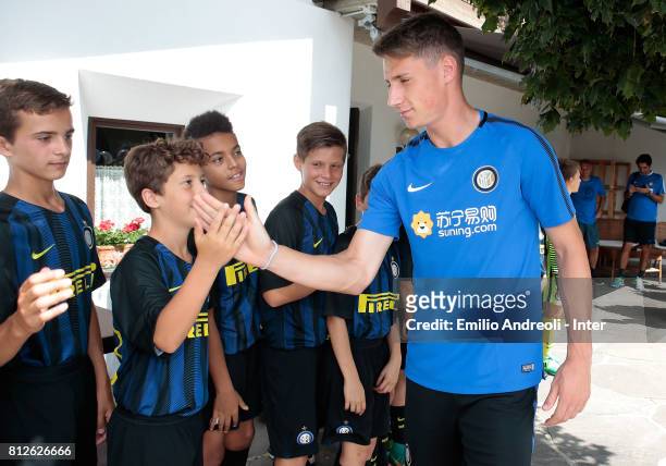 Andrea Pinamonti of FC Internazionale Milano during a meet and greet with the young players of Centri di Formazione Inter on July 11, 2017 in...