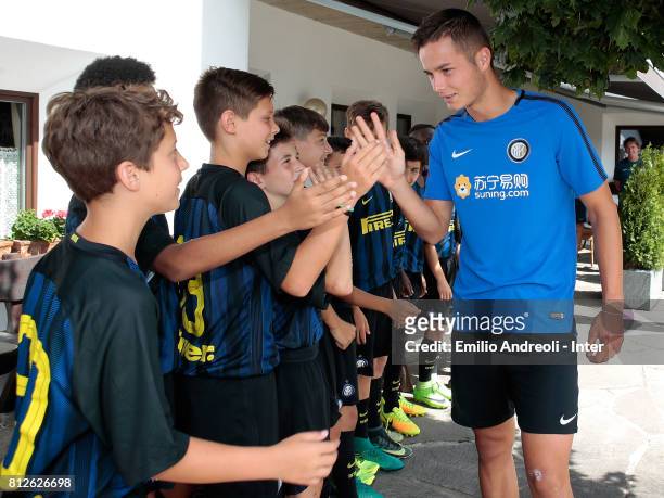 Zinho Vanheusden of FC Internazionale Milano during a meet and greet with the young players of Centri di Formazione Inter on July 11, 2017 in...