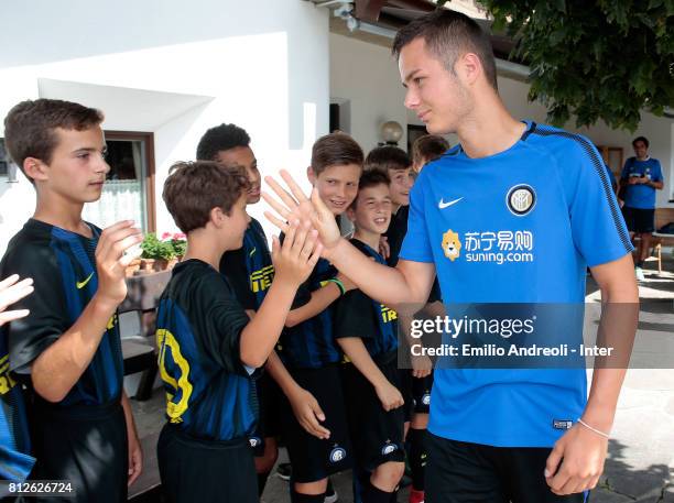 Zinho Vanheusden of FC Internazionale Milano during a meet and greet with the young players of Centri di Formazione Inter on July 11, 2017 in...