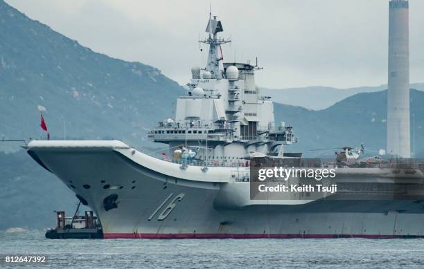 China's first aircraft carrier Liaoning aircraft carrier arrives on July 7, 2017 in Hong Kong, Hong Kong. China's first aircraft carrier, the...