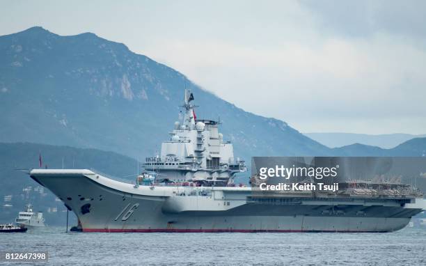 China's first aircraft carrier Liaoning aircraft carrier arrives on July 7, 2017 in Hong Kong, Hong Kong. China's first aircraft carrier, the...