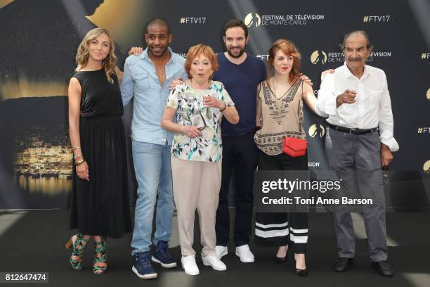 Amelie Etasse, Loup-Denis Elion, Marion Game, David Mora, Anne-Elisabeth Blateau and Gerard Hernandez attend photocall for "Scenes de Menages" on...