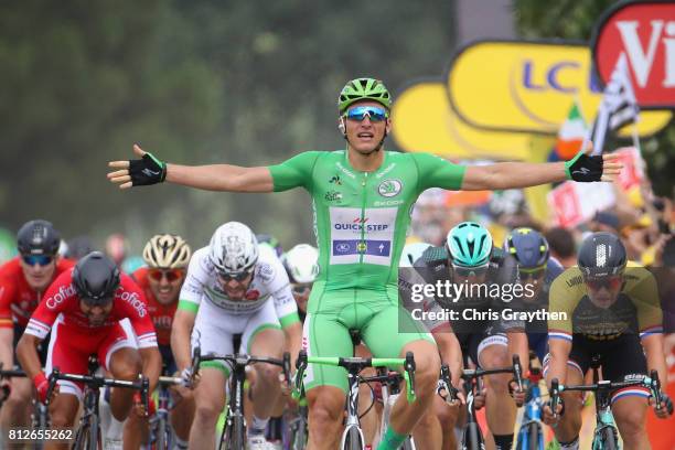 Marcel Kittel of Germany riding for Quick-Step Floors celebrates crossing the finish line during stage 10 of the 2017 Le Tour de France, a 178km...