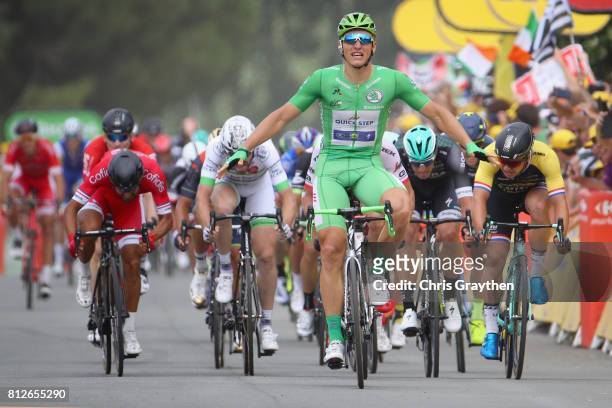 Marcel Kittel of Germany riding for Quick-Step Floors celebrates crossing the finish line during stage 10 of the 2017 Le Tour de France, a 178km...