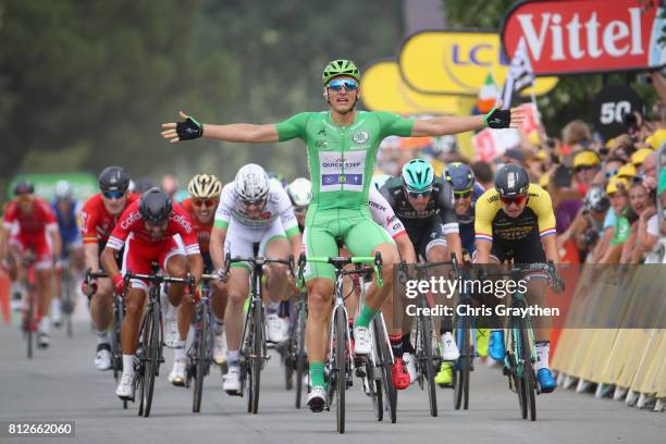 Marcel Kittel of Germany riding for Quick-Step Floors celebrates crossing the finish line during stage 10 of the 2017 Le Tour de France, a 178km...