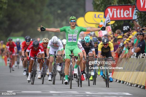 Marcel Kittel of Germany riding for Quick-Step Floors celebrates crossing the finish line during stage 10 of the 2017 Le Tour de France, a 178km...