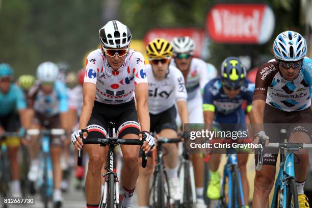 Warren Barguil of France riding for Team Sunweb in the king of the mountains jersey crosses the finish line during stage 10 of the 2017 Le Tour de...