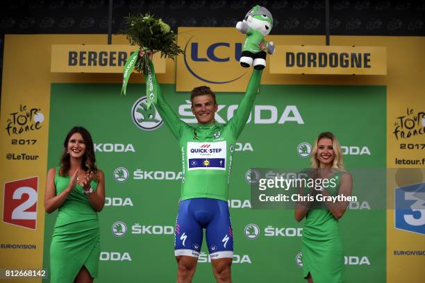Marcel Kittel of Germany riding for Quick-Step Floors celebrates on the podium in the green points jersey after stage 10 of the 2017 Le Tour de...