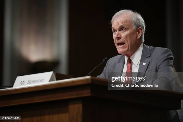 Richard Spencer testifies before the Senate Armed Services Committee during his confirmation hearing in the Dirksen Senate Office Building on Capitol...