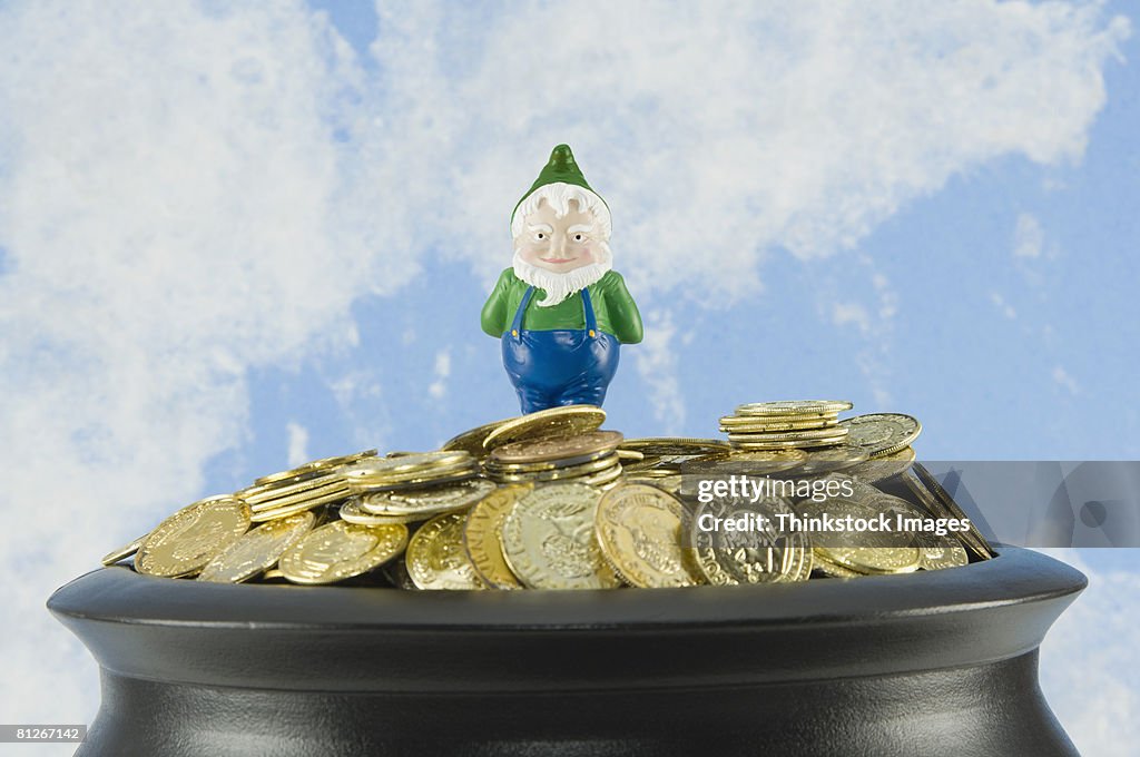 Pot of gold with leprechaun