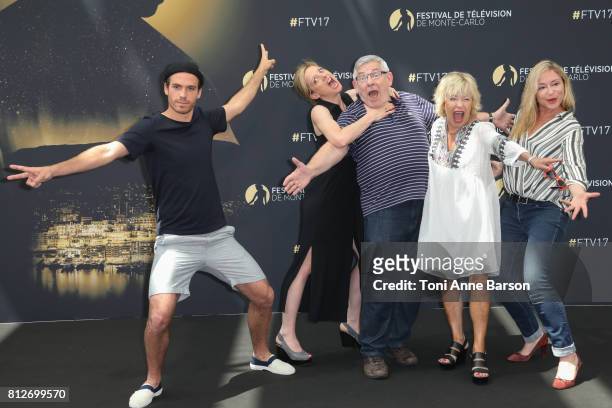 Axel Huet, Charlie Bruneau, Yves Pignot, Marie Vincent and Jeanne Savary attend photocall for "En Famille" on June 17, 2017 at the Grimaldi Forum in...