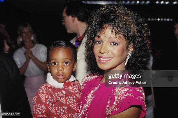 Singer Rebbie Jackson and son Austin at Tyson vs Holmes Convention Hall in Atlantic City, New Jersey January 22 1988.