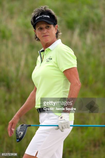 Rosie Jones walks off the tee after hitting her 1st shot on the first hole during the second round of the Senior LPGA Championship on July 11, 2017...
